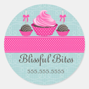 Sticker Rond Élégant Cupcake Cake Pops Boulangerie Cachets
