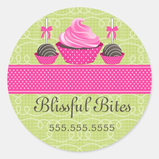 Sticker Rond Élégant Cupcake Cake Pops Boulangerie Cachets (Devant)