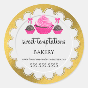 Sticker Rond Élégant Cupcake Pops Doily Faux Gold Foil