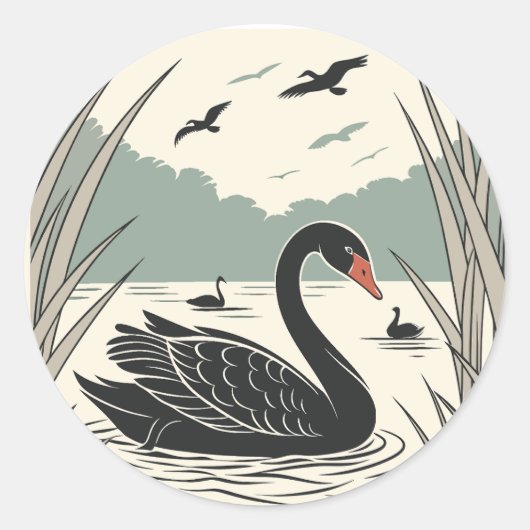 Sticker Rond Élégant cygne noir (Devant)