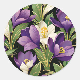Sticker Rond Élégant Damas avec fleurs de Crocus