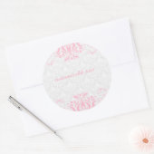 Sticker Rond Élégant Damas Et Fils Roses Et Blancs 2 (Enveloppe)