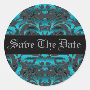 Sticker Rond Élégant Damas Turquoise foncé Enregistrer l'autoco