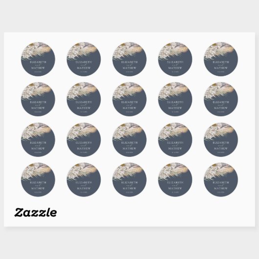 Sticker Rond Elegant Dark Sage Pampas Grass Wedding (Feuille)