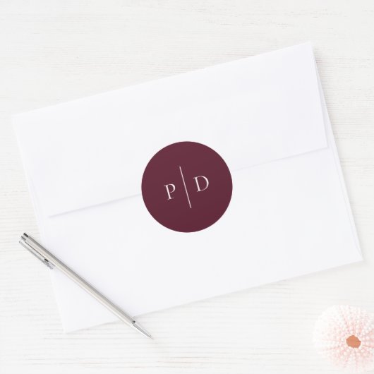 Sticker Rond Elegant Deep Burgundy Classic Wedding (Enveloppe)