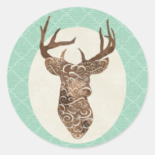 Sticker Rond Elegant Deer Antlers Mariage campagnard rustique
