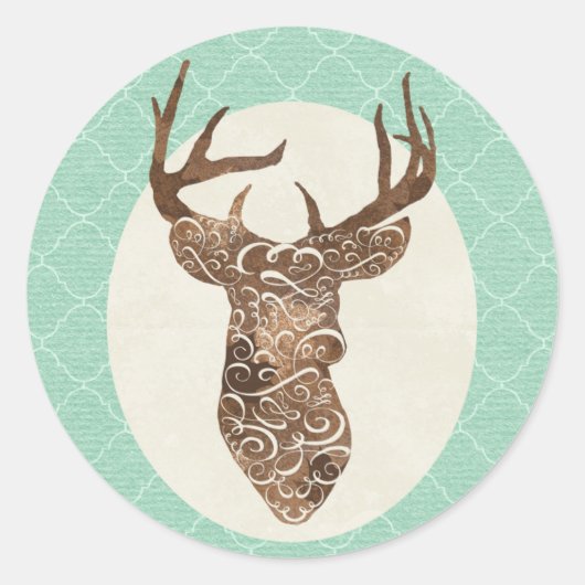 Sticker Rond Elegant Deer Antlers Mariage campagnard rustique (Devant)