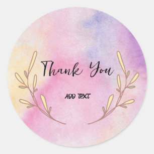 Sticker Rond Elegant dégradé aquarelle florale Merci nom