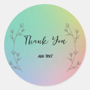 Sticker Rond Elegant dégradé aquarelle florale Merci nom