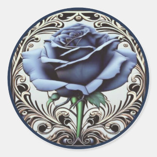 Sticker Rond Élégant design de rose bleue Art Nouveau