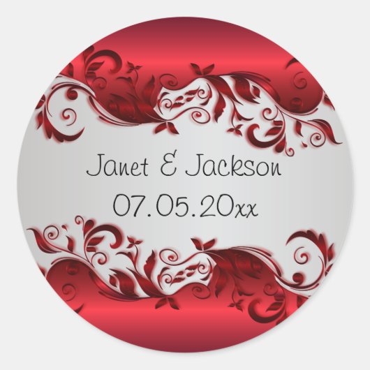 Sticker Rond Elégant design Mariage rouge et argent (Devant)