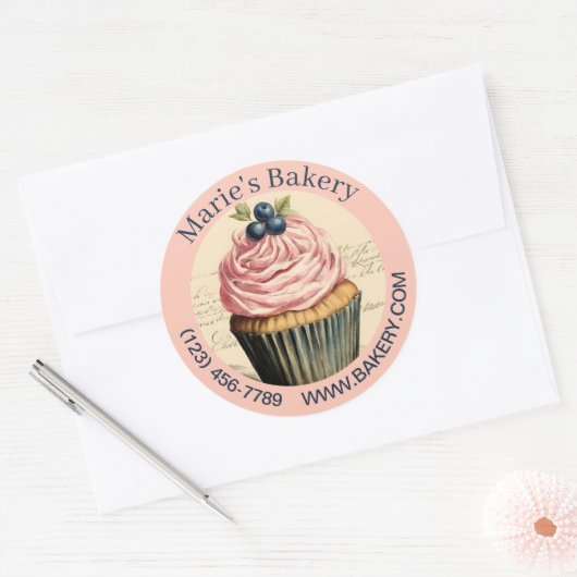 Sticker Rond Élégant dessert Baker Cake Caterer Cupcake Bakery (Enveloppe)