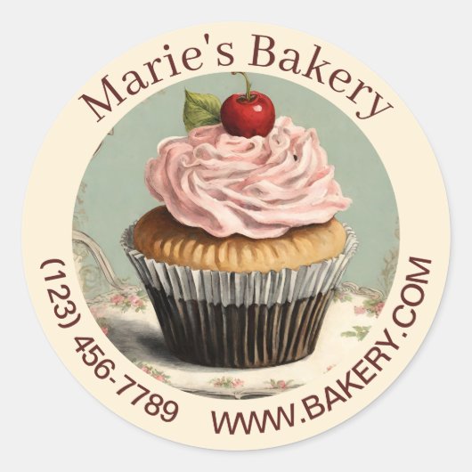 Sticker Rond Élégant dessert Baker Cake Caterer Cupcake Bakery (Devant)