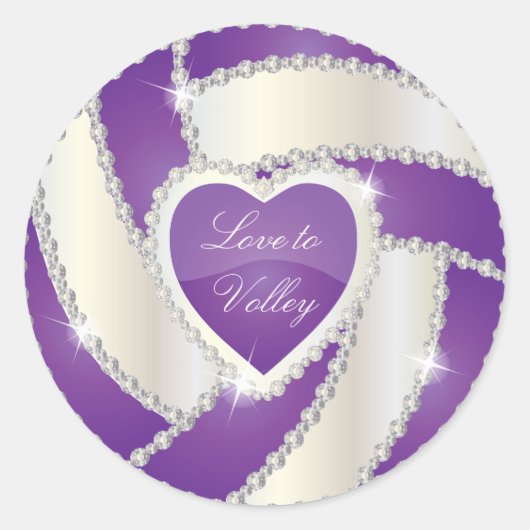 Sticker Rond Élégant Diamond Heart Purple Volleyball (Devant)