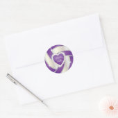 Sticker Rond Élégant Diamond Heart Purple Volleyball (Enveloppe)