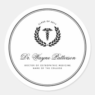 Sticker Rond Élégant diplôme d'études Médicales personnalisé