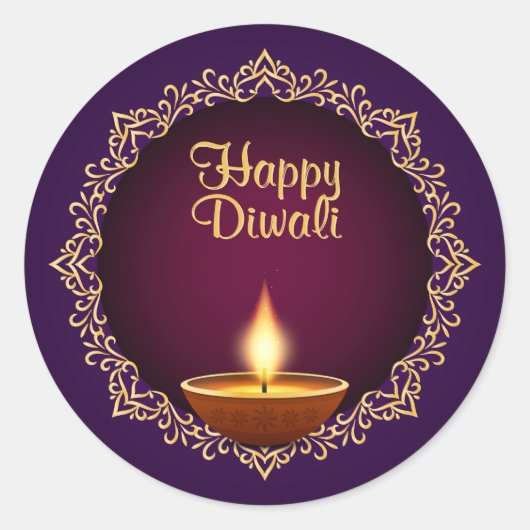 Sticker Rond Élégant Diwali Diyas violet (Devant)