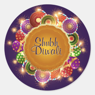 Sticker Rond Élégant Diwali Feux colorés