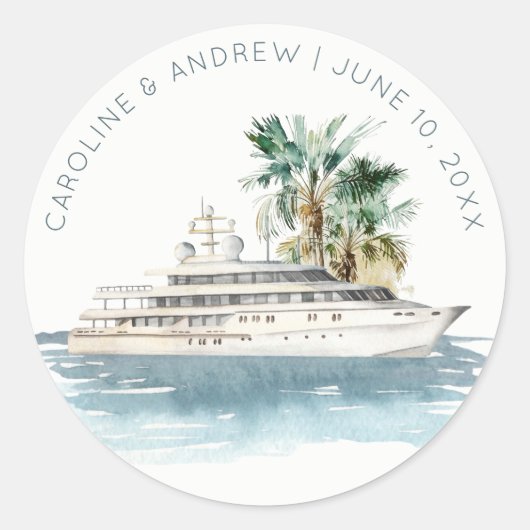 Sticker Rond Elégant Dusky Cruise Ship Palm Mariage marin (Devant)