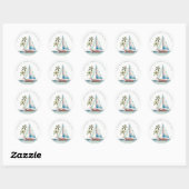 Sticker Rond Elégant Dusky Turquoise Sailboat Palm Mariage mari (Feuille)