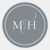 Sticker Rond Elégant Dusty Bleu Simple Monogramme Ampersand (Devant)