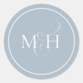 Sticker Rond Elégant Dusty Bleu Simple Monogramme Ampersand (Devant)