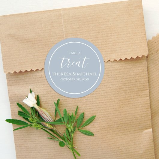 Sticker Rond Élégant Dusty Bleu Simple Prenez Une Calligraphie