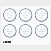 Sticker Rond Elegant Dusty Blue Cross Boy Baptism (Feuille)