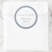 Sticker Rond Elegant Dusty Blue Cross Boy Baptism (Sac)
