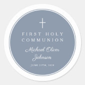 Sticker Rond Elegant Dusty Blue Cross Boy First Communion  (Devant)