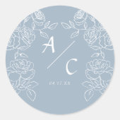 Sticker Rond Elegant Dusty Blue French Roses Wedding (Devant)