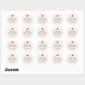 Sticker Rond Elegant Ecru Blanc Coeur rouge Mariage Merci (Feuille)