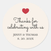 Sticker Rond Elegant Ecru Blanc Coeur rouge Mariage Merci (Devant)