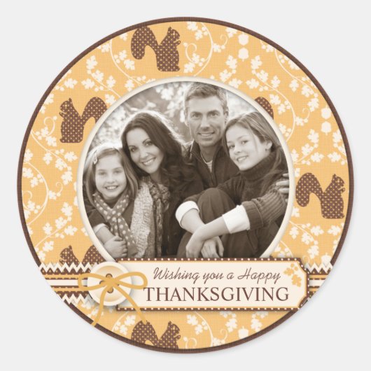 Sticker Rond Elegant écureuil Damask Imprimer pour Thanksgiving (Devant)