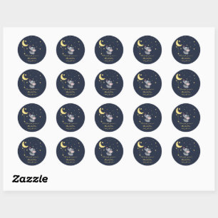 Sticker Rond Élégant Éléphant & Petite Papillon Baby Shower Pet