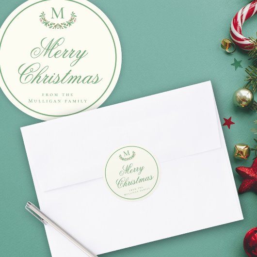 Sticker Rond Élégant emballage cadeau de monogramme de Noël