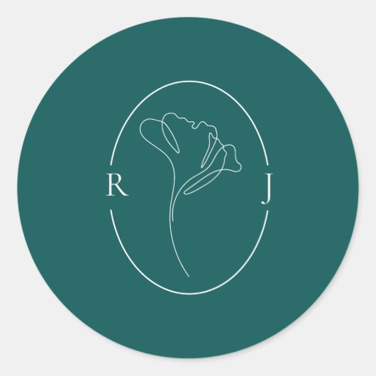 Sticker Rond Elegant Emerald Outlined Monogram Wedding (Devant)