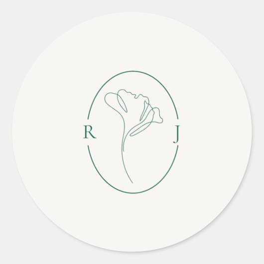 Sticker Rond Elegant Emerald Outlined Monogram Wedding (Devant)