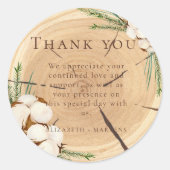 Sticker Rond Élégant et chic Mariage en bois Merci rustique (Devant)