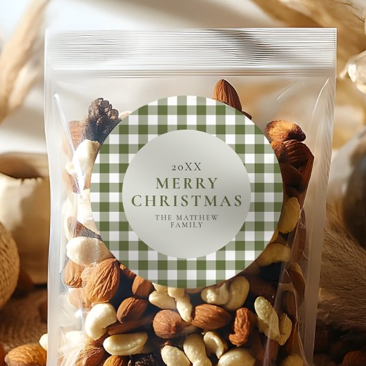 Sticker Rond Élégant et classique Vert En vichy Noël