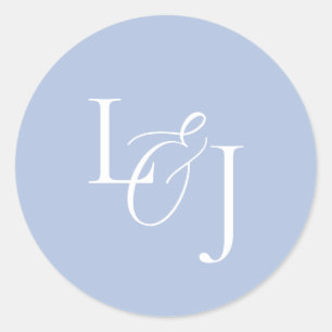 Sticker Rond Élégant et élégant Dusty Blue Monogram Mariage