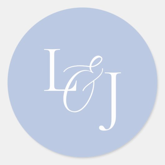 Sticker Rond Élégant et élégant Dusty Blue Monogram Mariage (Devant)