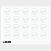 Sticker Rond Élégant et simple Turquoise Mariage Monogramme (Feuille)