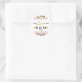Sticker Rond Élégant Étalon Aimer Rose Floral Mariage Monogramm (Sac)