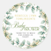 Sticker Rond Elégant Eucalyptus Baby shower neutre genre (Devant)