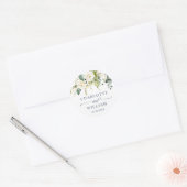 Sticker Rond Elégant Eucalyptus blanc Roses Mariage Merci (Enveloppe)
