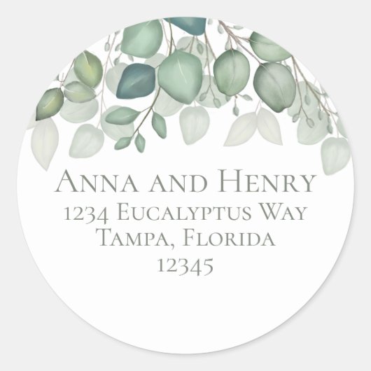 Sticker Rond Elégant Eucalyptus Feuille Green Adresse de retour (Devant)