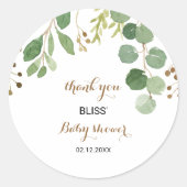 Sticker Rond Elégant Eucalyptus Merci de Baby shower vert (Devant)