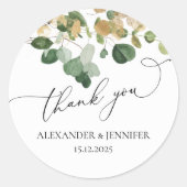 Sticker Rond Elégant Eucalyptus Vert feuille or Mariage (Devant)