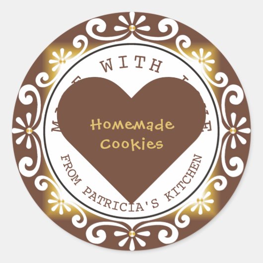 Sticker Rond Élégant Fabriqué Avec Des Biscuits Amoureux De La  (Devant)